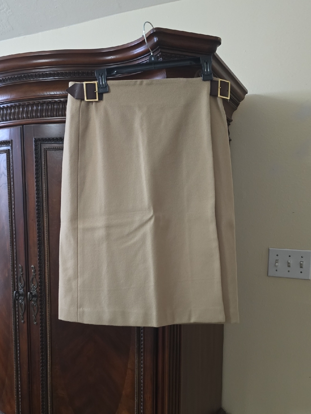Michael Kors Tan Pencil Skirt with Buckle Waist